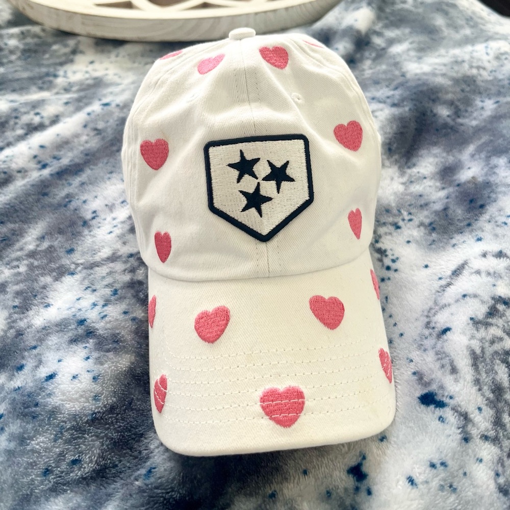 White Cap with Pink Hearts and Star Patch